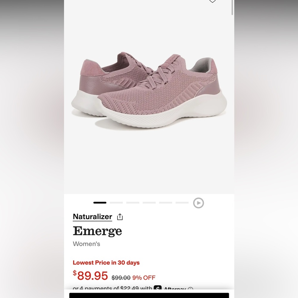 Naturalizer Emerge Slip-On Lace-Up Knit Sneaker, Purple Fabric, EUC Size 7 Wide